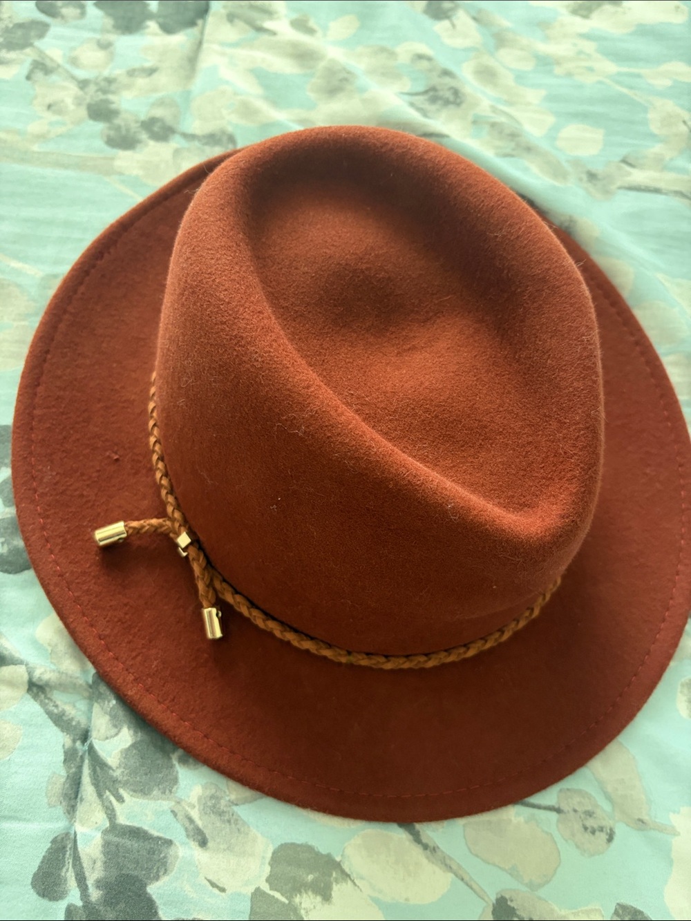 Christian Siriano Rust Brown Wool Fedora with Braided Band